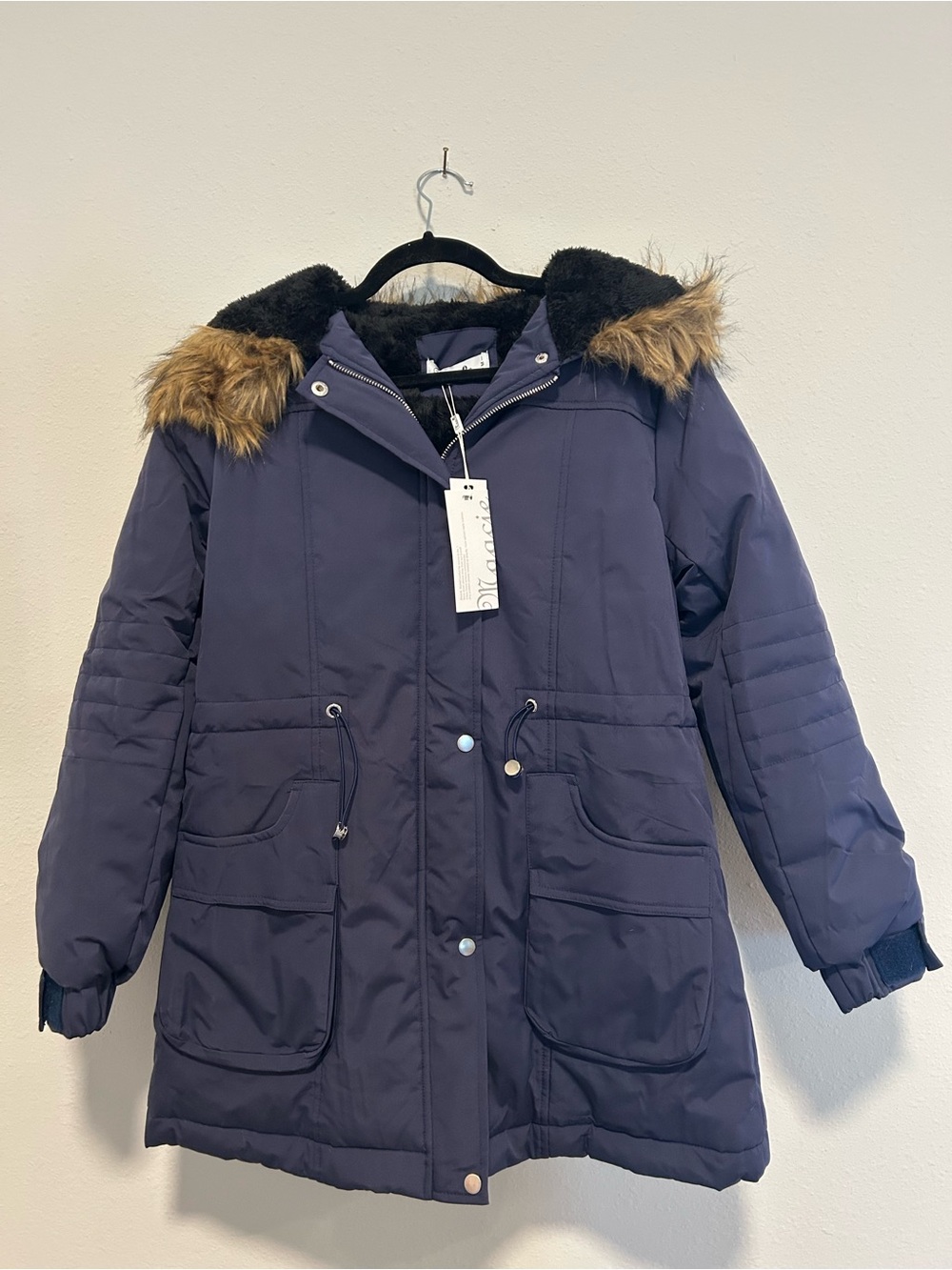 Women's Baby Wearing Faux Fur Trim Parka Coat